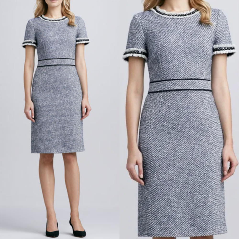 Tory Burch Gray Tweed Short-Sleeve Sheath Dress